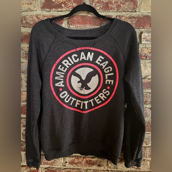 American Eagle Outfitters Tops - American Eagle Outfitters Graphic Logo Crewneck Sweatshirt Black L/G